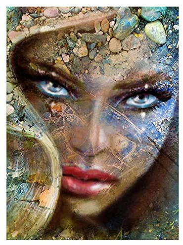 40 x 50 cm | 5D DIY Diamond Painting Kit Completo Redondo Abstracto, Diamante Pintura Punto de Cruz por Números Horror,Creativo Adultos Kit Hogar Decoración de Pared – Mujer de Piedra