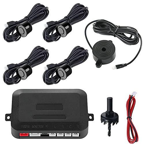 MOCNT Kit de Sensor de Aparcamiento Coche 4 Sensores de Aparcamiento Sistema Radar Inverso Traseros Sensores de Estacionamiento Marcha Atrás Alarma de Sonido Negro