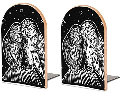 Serre-Livres en Bois de Hibou Noir pour étagères, Serre-Livres pour Livres Lourds, Serre-Livres en Bois Robuste, Serre-Livres en Bois Rustique pour Bureau, antidérapant