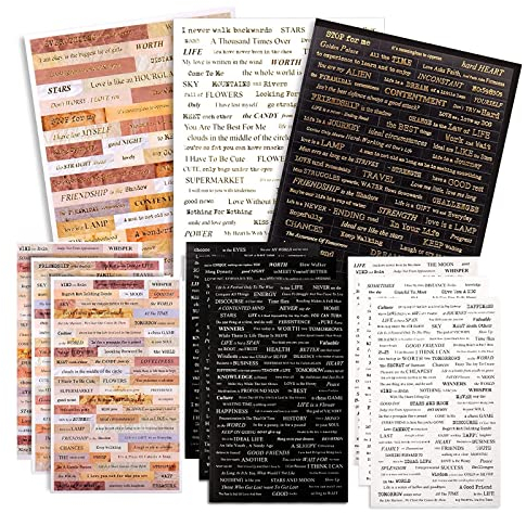 Vintage Sticker Sprüche,12 Sheets Scrapbook Zubehör Set, 3 Seiten Bronzing Scrapbook Aufkleber,Bullet Journal Zubehör Für Bullet Journal Scrapbook usw