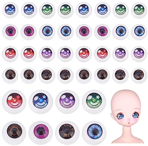 PH PandaHall 80 bolas oculares 10 mm ojos acrílicos para artesanías, 8 colores, ojos humanos realistas, bolas oculares huecas, ojos de oso para Halloween, decoración amigurumi esculturas