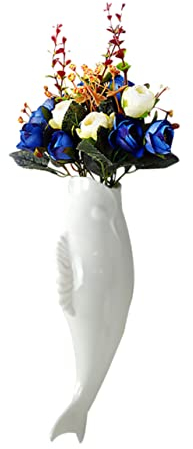 Warmhm 1 Satz Fisch Wanddekoration Blumenvase Weiße Wandvase Pflanzgefäßhalter Zur Wandmontage Kühlschranktürvase Rustikaler Wandbehang Hängende Vase Keramik Glas Pflanzenständer