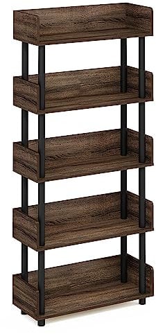 Furinno Turn-N-Tube 5-Posto Mensola Aperta Indipendente Con Pannelli Posteriori E Laterali, Scaffale Multifunzionale E Libreria, Noce