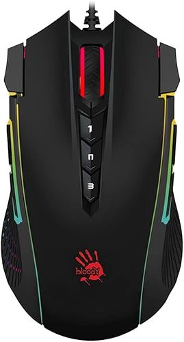A4Tech Bloody J90S - Mouse da gioco a 4 core attivato, RGB personalizzabile, 8.000 CPI / 150IPS, 6 modalità Sniper, 2 pulsanti di fuoco extra, asse X/Y regolabile, stivale armatura X'Glide in metallo
