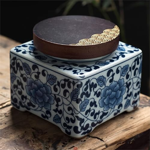 UMMEI Tea Canister Retro Tea Jar Work Desk Accessories Japanese Matcha Desktop Ceramic Jar Ceramic Tea Leaf Organizer Rural Cover,Blue