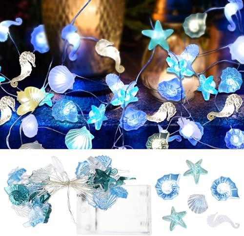 Fairy Lights Battery Operated,Ocean String Light Sea Shells Seahorse Conch Light Beach String Light 3m 30 LEDs String Lights Decorative Fairy Light for Indoor Outdoor Christmas Decoration