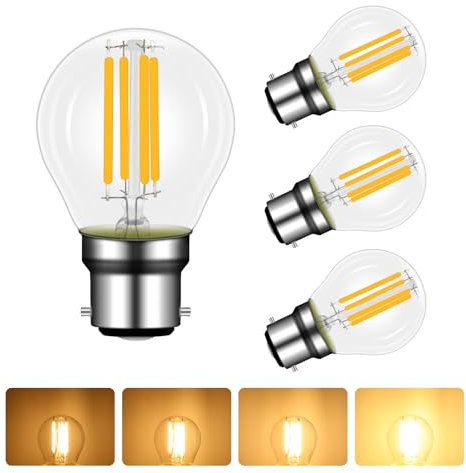 Lot de 4 Ampoule LED 4W B22 Bajonett Filament Dimmable, Equivalent à Ampoule Incandescente 40W, Blanc Chaud 2700K, 400 Lumen, Angle de 360º, G45/P45 Forme, Lampe Filament Vintage Transparent