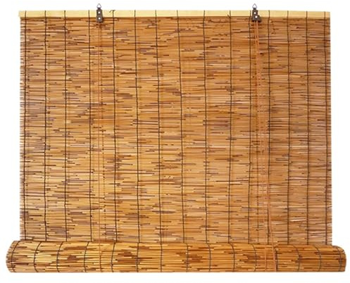 Retro Bamboo Blinds 14 26 32 36 42 53 60 65 70 72 76 Bamboo Roll Up Shades for Windows, Cordless Roman Roller Shade for Outdoor Home Patio Waterproof Privacy Blind