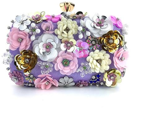 Pochette da sera alla moda, realizzata a mano, con perline floreali, perfetta per cene e matrimoni, Viola