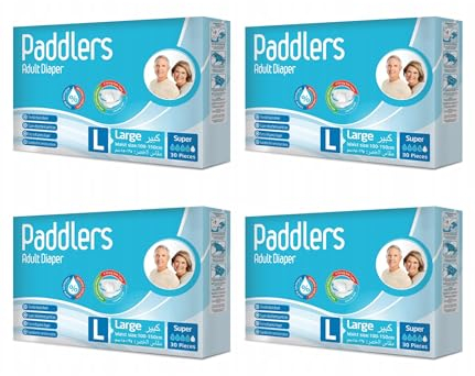 PADDLERS Windeln für Erwachsene - Inkontinenz Windeln Unisex - Einweg Windeln für Erwachsene - mit Feuchtigkeitsanzeige, SUPER SAUGFÄHIG (L, 120 stück)
