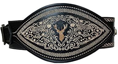Alpenlife Leder Ranzen, Trachtengürtel, Hirsch (Schwarz, 85)