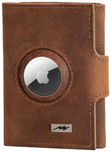 Marc Peter® Washingon Leder Slim Wallet - Airtag Geldbörse mit Münzfach - RFID Schutz kleines Mini Portmonee - Kreditkartenetui Kartenetui – Airtag Portemonnaie Bräune XL Münzfach