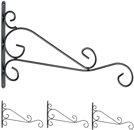 Relaxdays Blumenampel Halterung, 4er Set, HxB: 19 x 32 cm, Ampelhalterung für draußen, Eisen, Blumenampelhalter, schwarz