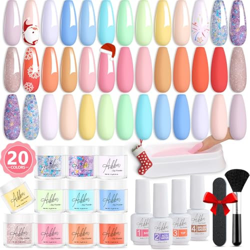 Aikker Dip Powder Nail Kit Starter 27 Pcs Spring Pink Blue Glitter Purple Sweet Colours Acrylic Dipping Powder Liquid Set with Recycling Tray,Base Top Coat Activator for French Nail Art Manicure AK33