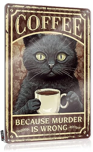 Panneau humoristique en métal « Drinking Signs » - Inscription « Coffee Because Murder Is Wrong » - Décoration murale bohème - Cadeau amusant - Pour la maison et le bar - Dimensions : 20 x 30 cm