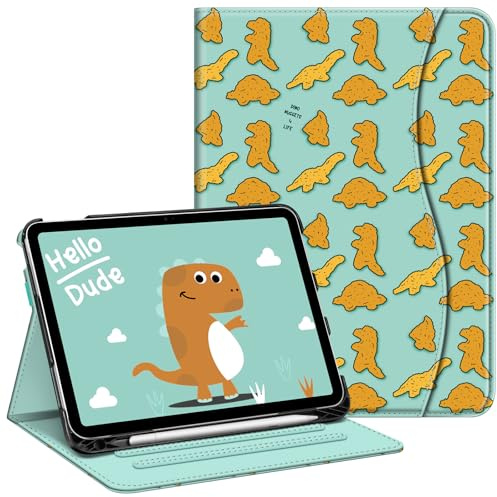 Fintie Hülle für iPad A16 11./ 10. Generation (11/10.9 Zoll, 2025/2022 | Multi-Winkel Folio Schutzhülle mit Stifthalter, Dokumentenfach und Auto Schlaf/Wach Funktion, Dino-Nuggets