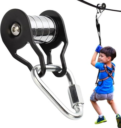 Cable Pulley for Slider Slacklin-e, Steel Cable Pulley for Slider, Strong Loading, Zip li-ne Pulley with Carabiner, Slider Slacklin-e Pully Plain Bearing Accessories