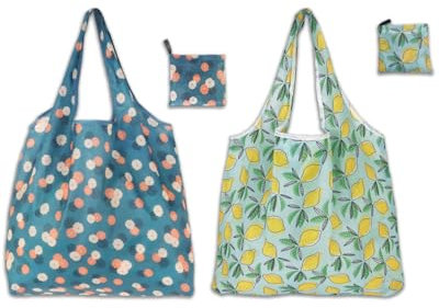 KGDUYC 2 PCS wiederverwendbare Einkaufstaschen, umweltfreundliche Flip-Einkaufstaschen, florale Handtasche, faltbare Tragetasche, geeignet zum Einkaufen, Lebensmitteleinkauf, Einkaufen, Arbeit