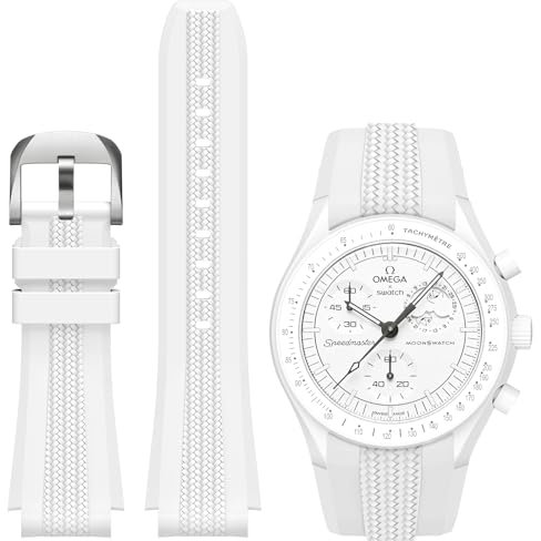 REBANDACE Correa para reloj Moonswatch, correa de silicona sin huecos para reloj Omega X Swatch Speedmaster Moonswatch de 20 mm, correa curvada de repuesto suave para Swatch Omega, hombres y mujeres
