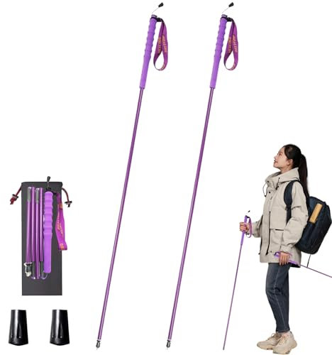 OKHEALING High Strength Carbon Fibre Trekking Poles 2 pcs, Folds Into 5 Sections, Lightweight and Strong, Protects Joints, Suitable for Hiking, Trekking and Mountaineering (Purple, 110cm)