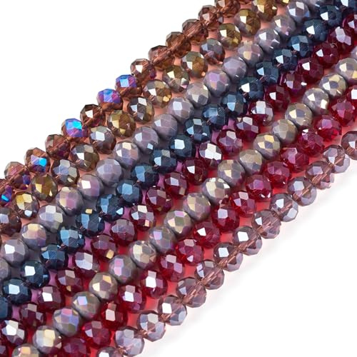 FASHEWELRY 500 cuentas de cristal galvanizadas facetadas redondas de 8 x 6 mm, chapadas en arco iris, cuentas de cristal redondas facetadas para hacer collares, pulseras, joyas