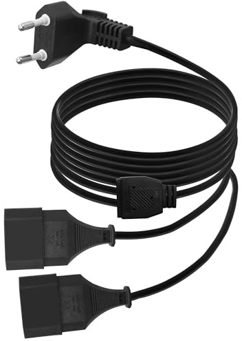 LANMINGLEL Extensión de alimentación Euro 2 en 1 a 90 Grados, Enchufe Euro Tipo C sobre Doble Toma Euro Tipo C, extensión Enchufe Euro 0,75 mm² MAX. 2.5A / 250V para TV, Ordenador (1M 90 Grados)