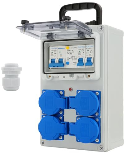 Coffret Électrique de Chantier 230V Professionnel, IP67 16A 4P, Répartiteur Mural avec Disjoncteur, Distributeur de Puissance pour Ateliers, Chantiers et Usines