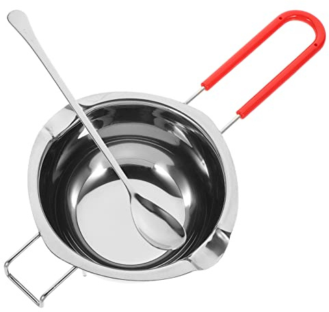Veemoon Stainless Steel Candle Melting Pot with Spoon 400ml Wax Melt Pan for Aromatherapy Candle Making Home Use Heat-Resistant Handle Double Boiler Set