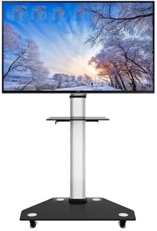 Carrello mobile per TV su ruote, per TV LED e LCD da 30 a 80 pollici, altezza regolabile, con 2 ripiani in vetro temperato, per casa e ufficio