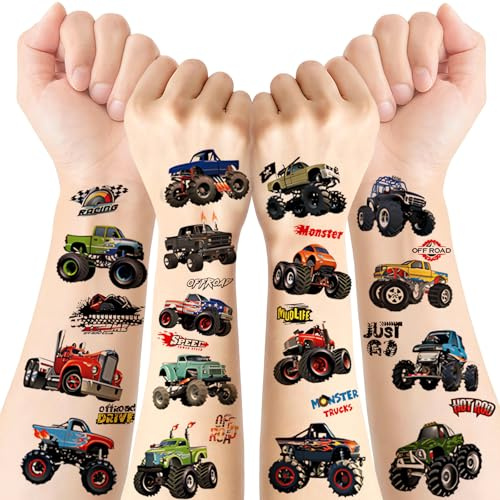 Monster Truck Tattoo Kinder 10 Blatt, Kindertattoos Temporäre Tattoos Sticker Monster Truck, Mitgebsel Kindergeburtstag, Kleine Geschenke für Geburtstag Adventskalender Füllung Kinder