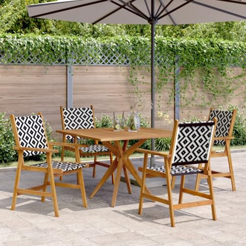 Teenpull 5-TLG. Garten-Essgruppe Massivholz Akazie, 110x110x75 cm Esstisch, 4 Stühle mit PE-Rattan, Outdoor Möbel Set für Terrasse, Balkon, Veranda