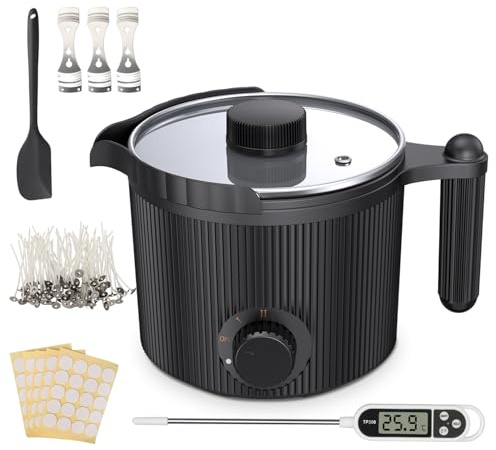 Kerzenherstellung Set Profi – Elektrischer Wachsschmelzer & Thermometer | Dual-Power 225W/450W & Nano-Antihaftbeschichtung. Sicheres Kerzen gießen mit Präzision für Sojawachs, Bienenwachs & DIY