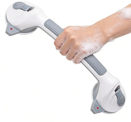 DASIAUTOEM Haltegriffe für Senioren, 38CM Haltegriff Dusche ohne bohren, Duschgriff Saugnapf, Haltegriff mit Saugnapf, Portable Mobiler Duschgriff, Badewannengriff für Dusche, Badewanne, WC, Bad(Grau)