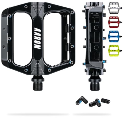 AARON Rock - MTB Pedale Fahrrad aus Alu mit abgedichteten Industrie-Kugellager, rutschfest durch austauschbare Pins, Plattform Fahrradpedale für E-Bike, Mountainbike, BMX, Trekking (Schwarz)