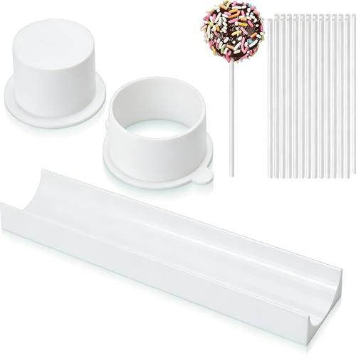 Kreises Cake Pop Form Set, Cake Pops Maker, Lebkuchen Form mit 20 Papierstäbchen für DIY-Schokoladendesserts Heimbacken Hochzeits (Weiß)