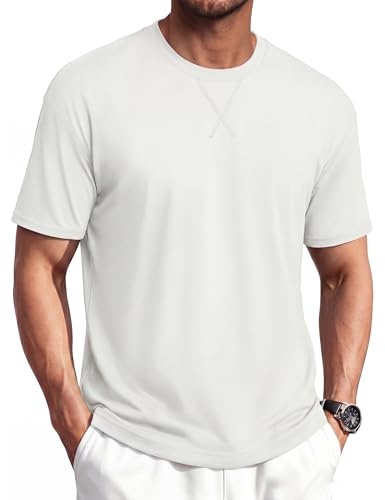 TACVASEN Mens White T Shirt Plain Shirts Cotton Drop Shoulder Short Sleeve Tee Casual Summer Tops Soft Comfort Fashion XL