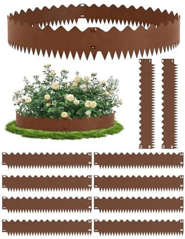 Bellanny Rasenkante Cortenstahl 107,5x15cm Beetumrandung Metall | 10pcs Flexible Gartenzaun Beeteinfassung - Landschaftskanten Streifen, Mähkante mit Rost für Garten, Hof, Einfahrt, Wege, Kies, Bäumen