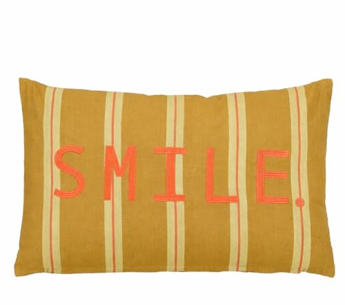 MICA Decorations Smile Deko Kissen - Kissen mit Kissenbezug - Sofakissen Zierkissen - 55 x 35 x 10 cm - Baumwolle - Braun, Orange, Gelb