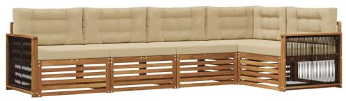 vidaXL Outdoor-Sofagarnitur mit Kissen 5 pcs Natur und Beige, Patio Lounge, modernes Sofa für draußen, wetterfestes Gartenmöbel, bequemes Terrassen-Set