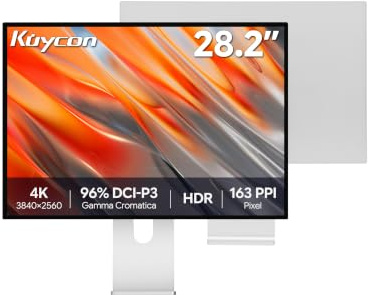 Kuycon P10 4K Monitor 28.2'' 3840x2560 Minimalista con supporto | 3:2, 60Hz, 16.7M colori, USB-C 65W ricarica rapida, altoparlanti integrati, vetro lucido