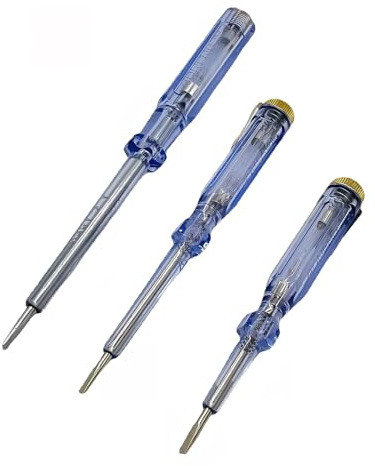 Voltage Tester Screwdriver 3 Pack, 100-250V Electrical Mains Tester Screwdrivers with Slotted Flat Head Tips, Insulated Transparent Handles and Pocket Clips for Sockets, Switches and Terminals, 3 Size