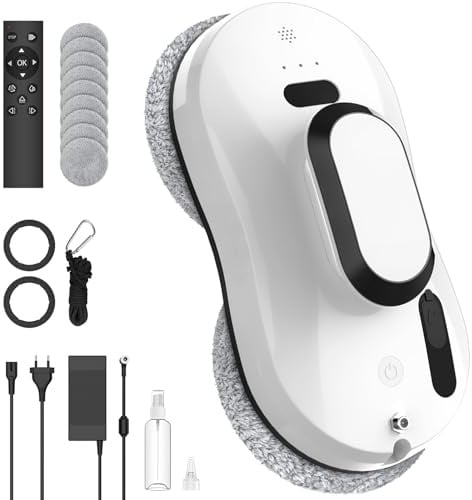 IERAKOR Robot Laveur de Vitre, 5600Pa Robot Nettoyeur de Vitres Automatique, Navigation Intelligente, 3 Modes, Détection des Bords, Télécommande & 10 Chiffons, pour Hautes Fenêtres et Baies Vitrées
