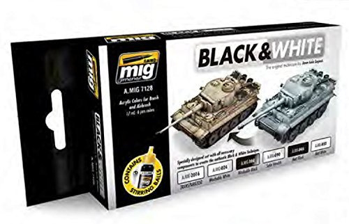 Ammo 17ml Black & White Technique Acrylic Water Based Paint Set x 6 # 7128 by Ammo of Mig Jimenez
