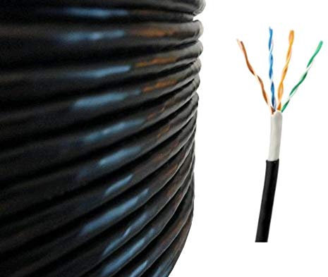 RosenetSys 305m Premium Double Jacket Cat5e UTP External SOLID COPPER Lined Network Cable Outdoor Reel BLACK Cat 5e