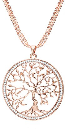 Mianova Damen Lange Halskette Kette Lebensbaum Anhänger mit Swarovski Elements Strass Kristall Steinen Lang Rosegold