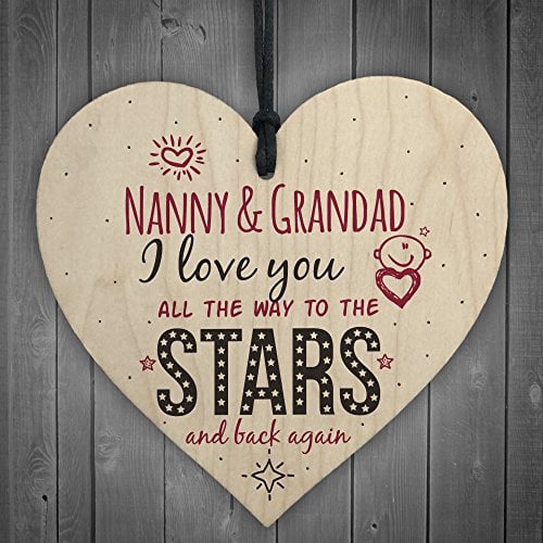 Red Ocean Love You Nanny & Grandad NAN Home Decor Wooden Hanging Heart Wall Sign Plaque Keepsake Gift
