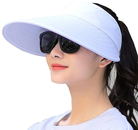 Sun Visor Hats Women Large Brim Summer UV Protection Beach Cap White