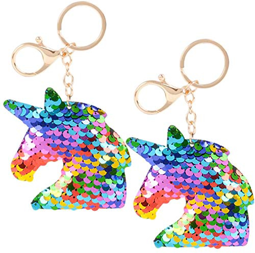 Rhode Island Porte-clés fantaisie à paillettes en peluche Arc-en-ciel Argenté Unicorns