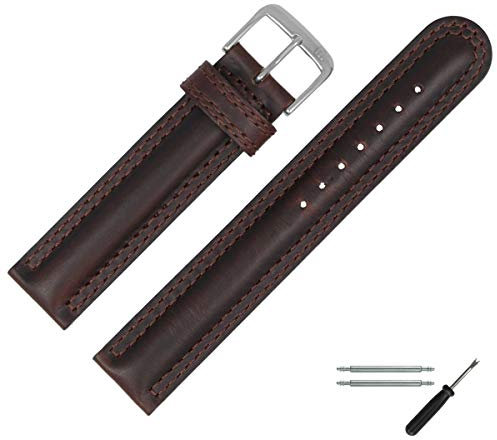 MARBURGER Uhrenarmband 20mm Leder Braun Silber Glatt - Montage Set 2952031000120