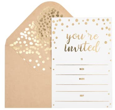 50 Stück Einladungskarten – You are Invited in Goldfolien-Buchstaben – für Hochzeit, Brautparty, Babyparty, Geburtstagseinladungen – 52 Umschläge enthalten – 10,2 x 15,2 cm